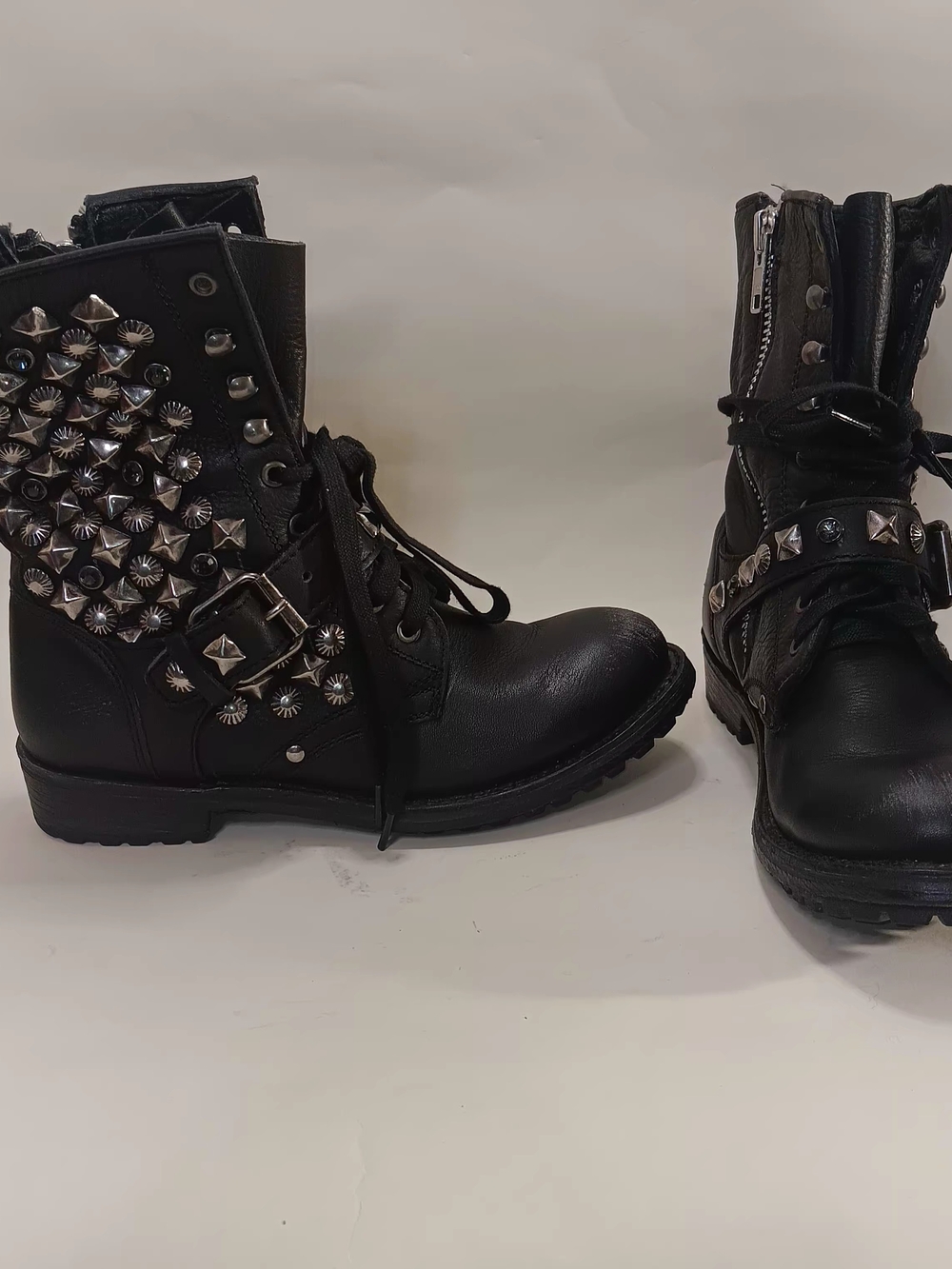 Ash Black Studded Lace-Up Combat Boots